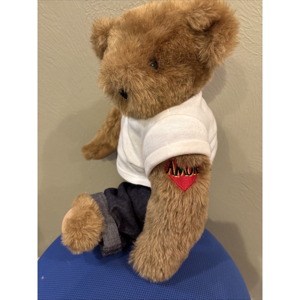 Vermont Teddy Bear Co Plush 15" Amor Tattoo Jeans Jointed Handmade Easter Gift